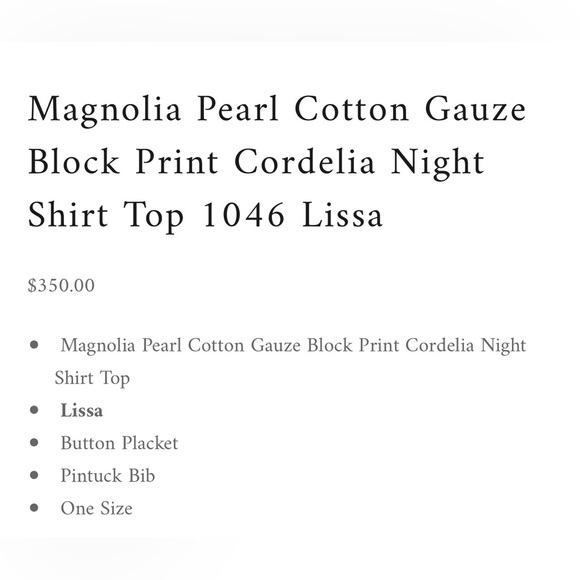 Magnolia Pearl Cordelia Night Shirt Cotton Gauze Block Print Top - Picture 7 of 7